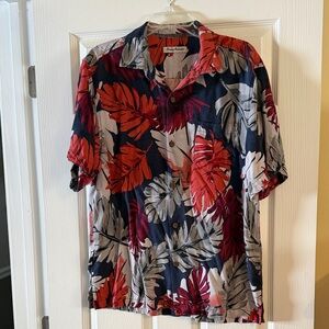 Tommy Bahama Men's Leaf Print Shirt - Red, Gray, and Black